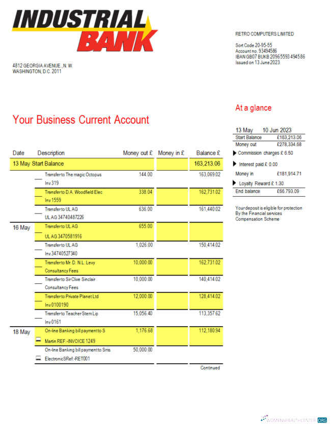 Download Industrial Bank firm account statement Word and PDF template Photoshop template